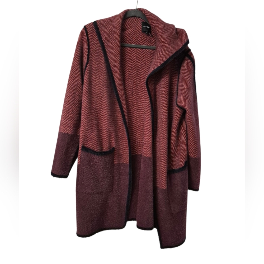 NIC+ZOE SIZE largeWomen's Burgundy Hooded Sweater